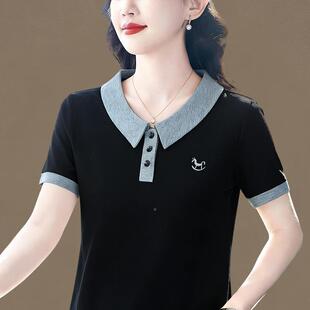 季新款女短袖单夏104-210韩松版宽显瘦休闲百搭衫翻领上衣