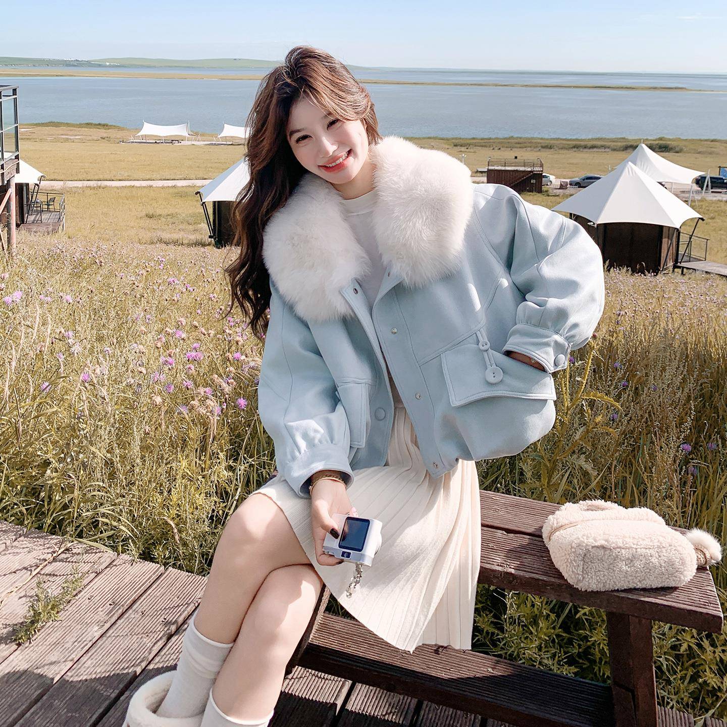 大毛羽绒内D006-732胆加2厚外套女205冬季新款小个子短9款蓝色0绒