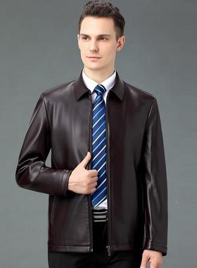 春秋款冬82269-F季新皮款羊皮衣男士中绵青年加绒短翻领纯色软皮