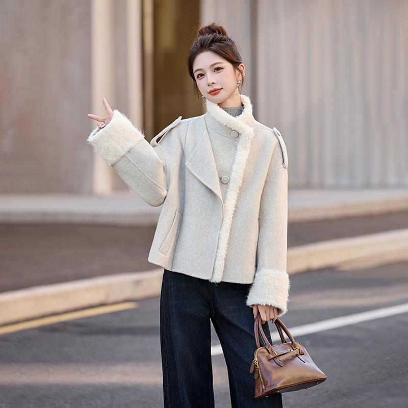 女翻式呢外套2025冬季毛新款气质领羊呢时尚百搭上衣外套毛HEHE51