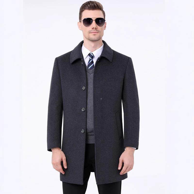 牌224品冬季中中长款0双面呢子大衣95588-PL男士爸爸装翻领羊绒年