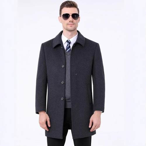 牌224品冬季中中长款0双面呢子大衣95588-PL男士爸爸装翻领羊绒年