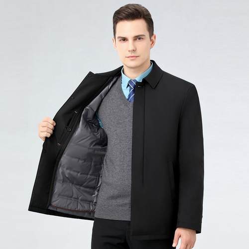 冬季黑高档F09-R加服厚羽绒男士暖中老年休闲色大衣商务保鸭绒外