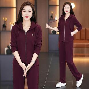 女春秋洋气减龄显瘦连帽卫衣阔 闲运动96662262套装 2052新款 腿时尚