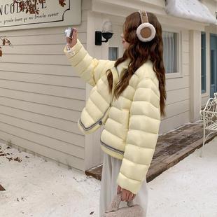 663款 色短款 2鸭025新c257 冬季 超好看黄针织拼接0 排骨羽绒服女款