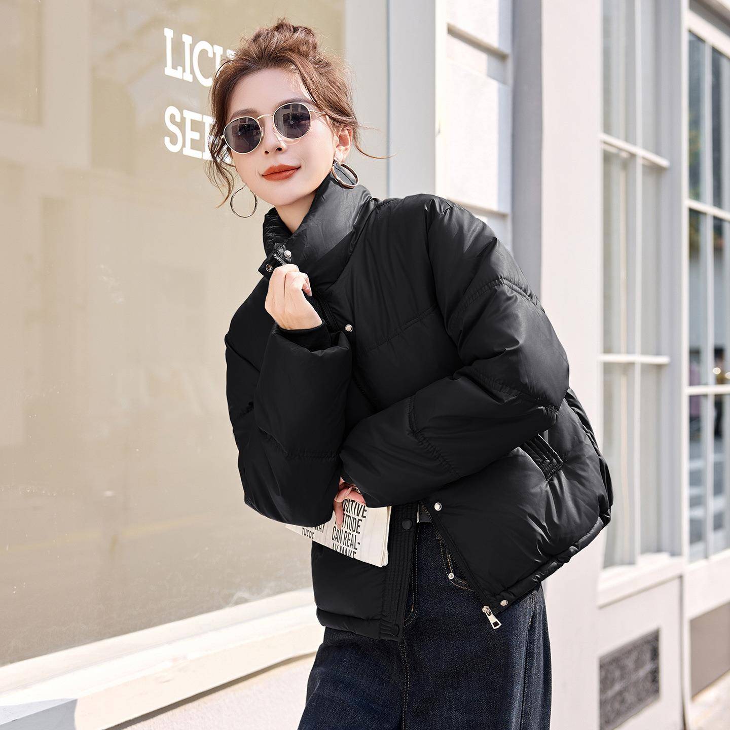 U皮服女LX2668-12025冬棉新款立领宽松短款P时尚流行面包服外套 L