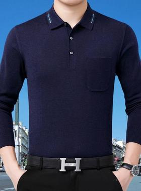 秋翻季新款头领打底衫体恤中年男士羊绒长袋袖FSF套恤真口上衣