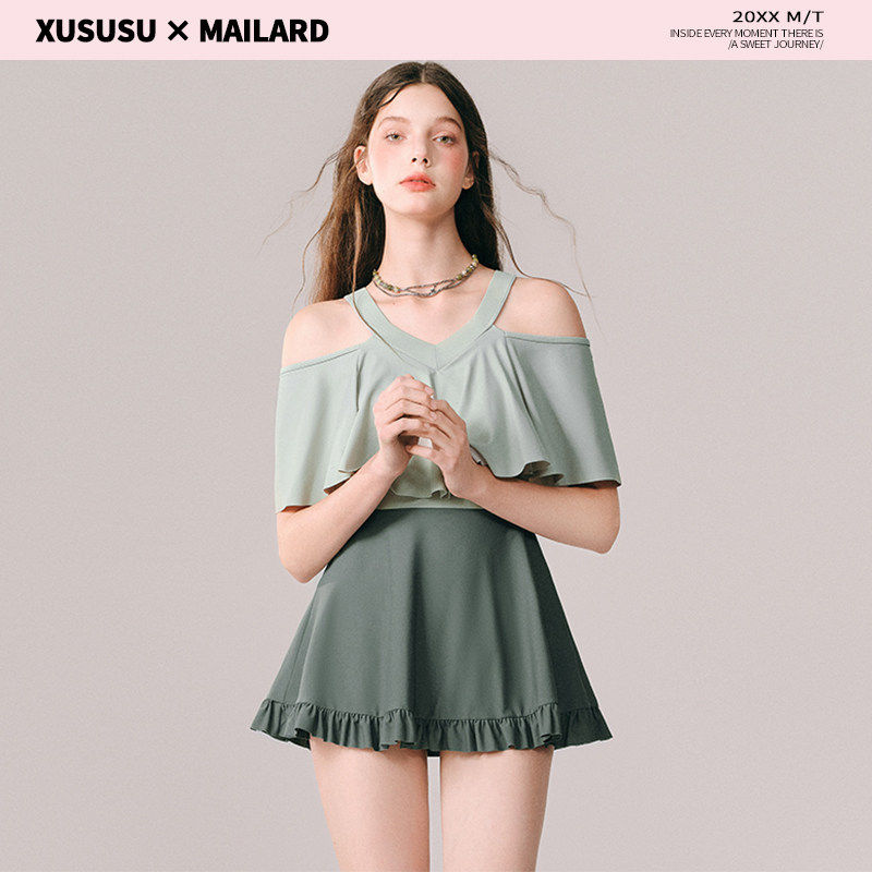 徐苏苏 高级感2025新款保守微胖女孩遮肉显瘦温泉连衣裙式泳衣女