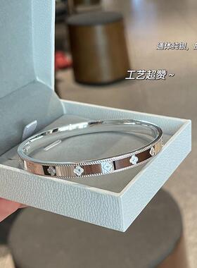 999纯银手镯女万花筒幸运四叶草开口足银镯子实心时尚年轻款手环