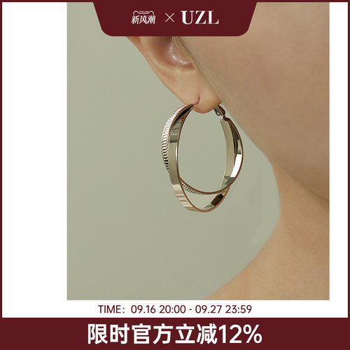 高级感欧美几何交叉圈圈耳环女小众冷淡风耳钉气质百搭大气耳饰品