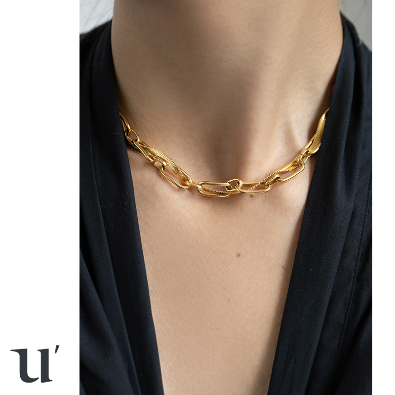 缠绕项链女复古港式钛钢个性锁骨