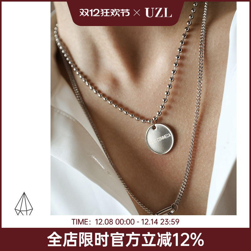 网红圆牌女ins嘻哈风叠双层项链