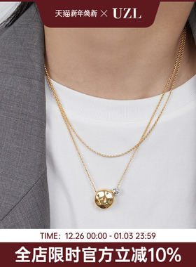 小众设计金银撞色吊坠项链女长款轻奢气质锁骨链叠戴毛衣链秋冬