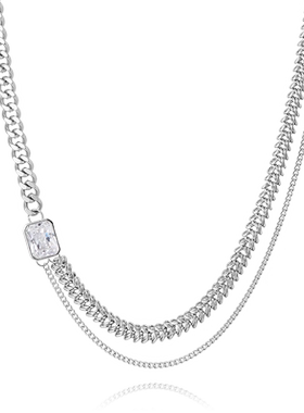 复古项链女方形钻吊坠欧美INS