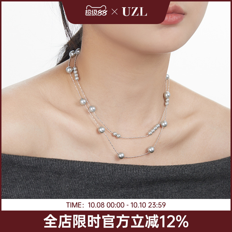 满天星双层叠戴仿珍珠项链女短款高级感小众锁骨链复古颈链新款夏