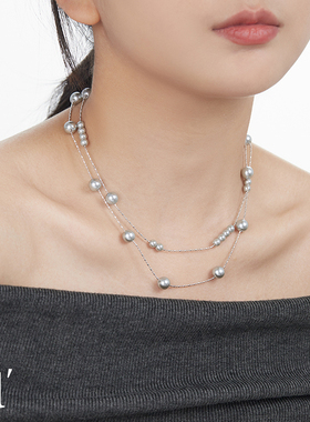满天星双层叠戴仿珍珠项链女高级感小众高档毛衣链春夏复古颈链