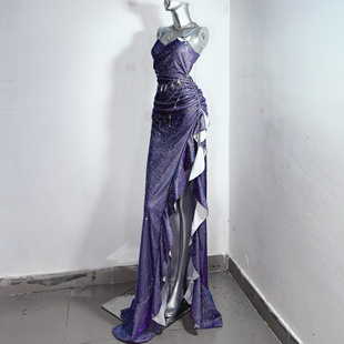 索菲亚 TDH原创暗黑爆闪渐变紫色公主性感开衩鱼尾连衣裙礼服裙子