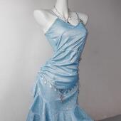 雪国宝藏 TDH原创手作蓝色昭和公主性感包臀鱼尾连衣裙爆闪小礼服