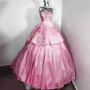 格琳达 TDH原创粉色偏光鎏金爆闪亮片华丽公主裙晚礼服拖地连衣裙