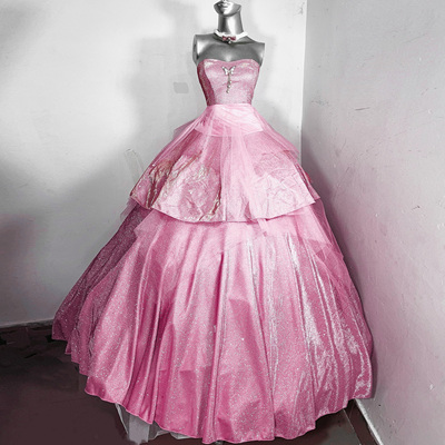 粉色魔法*TDH原创鎏金偏光爆闪亮片华丽公主裙晚礼服成人礼连衣裙