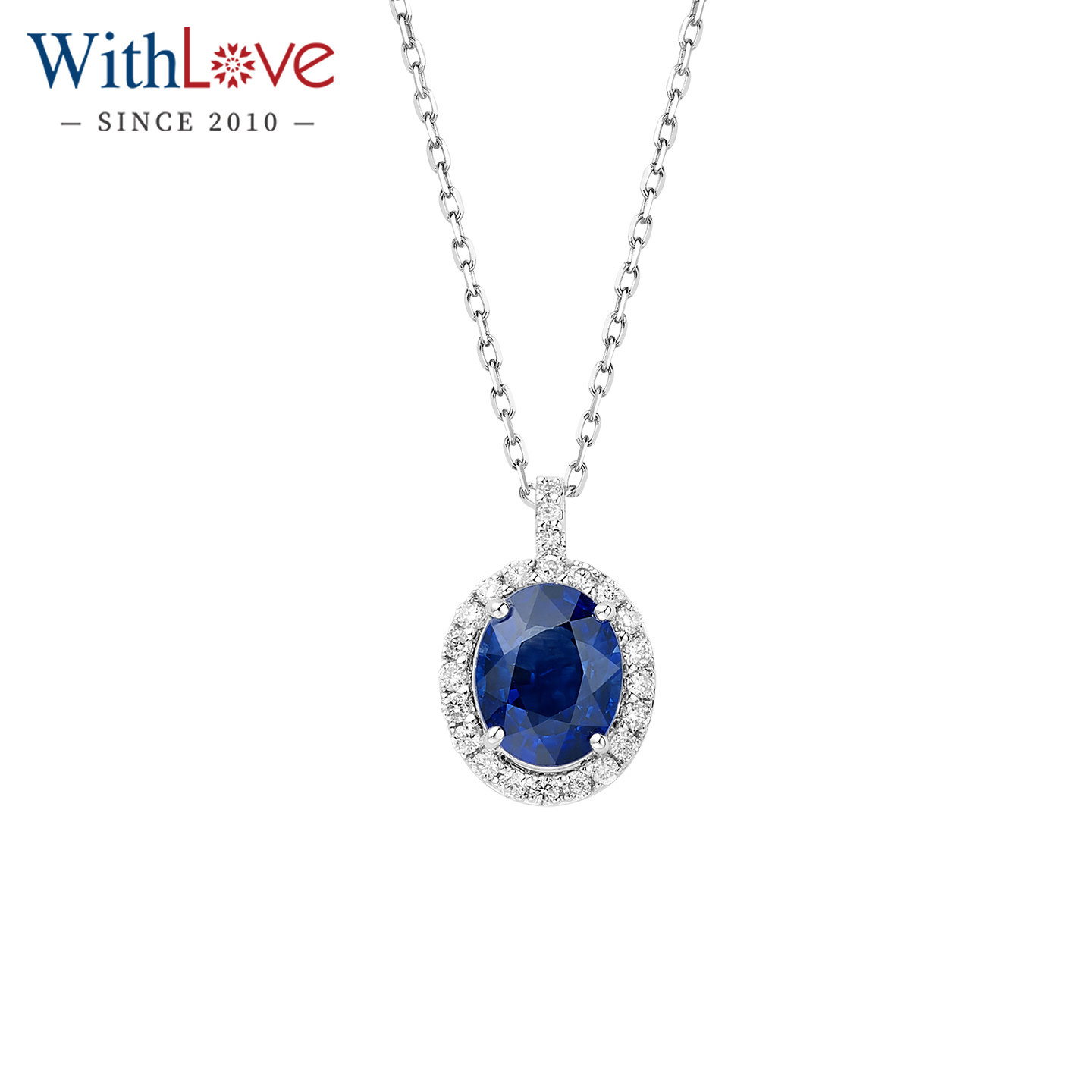 WithLove 18K金椭圆形皇家蓝蓝宝石围镶钻石吊坠项链豪华套链女款,珠宝/钻石/翡翠,颈饰,淘宝优惠券,粉丝福利购,淘宝优惠卷