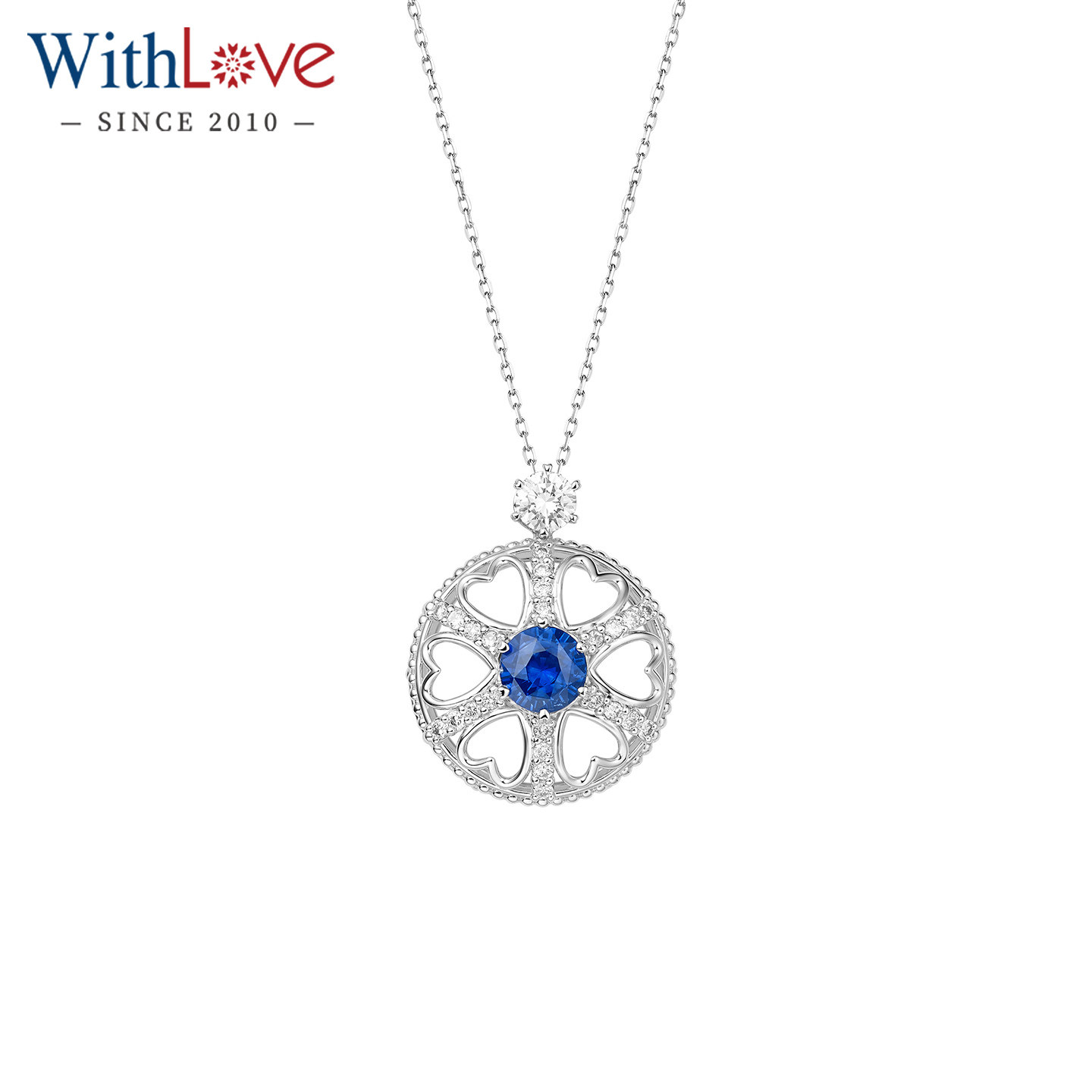 WithLove Pt950铂金欧式复古罗盘蓝宝石群镶钻石吊坠轻奢AIGS证书,珠宝/钻石/翡翠,颈饰,淘宝优惠券,粉丝福利购,淘宝优惠卷