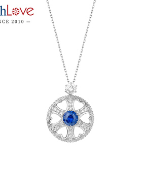 WithLove Pt950铂金欧式复古罗盘蓝宝石群镶钻石吊坠轻奢AIGS证书