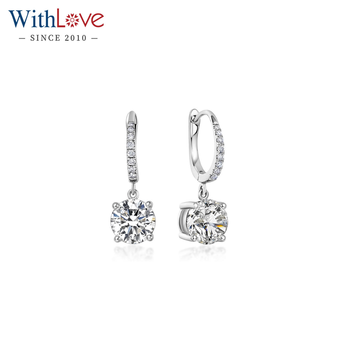 WithLove 白18K金GIA钻石耳钩新娘耳坠结婚耳饰真钻女士耳环