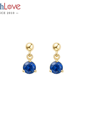 WithLove 黄18K金圆形蓝宝石耳钉时尚百搭通勤精致轻奢耳饰耳坠女