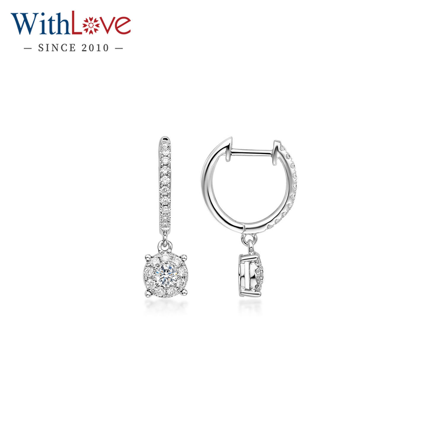 WithLove 白18K金50分钻石耳饰耳环结婚耳坠群镶真钻正品送女友