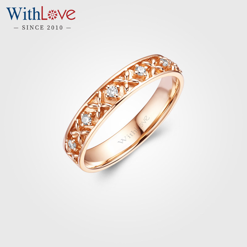 WithLove 18K金钻石戒指群镶圆钻宽臂花纹钻戒正品真钻女戒定制
