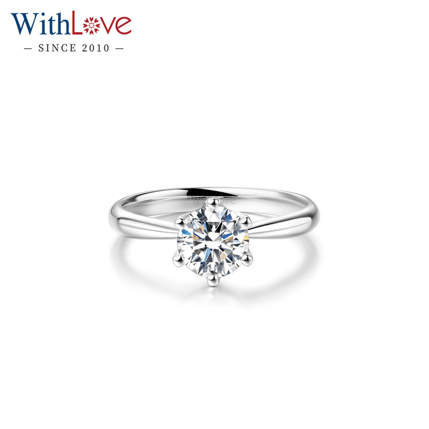 WithLove 白18K金六爪钻石戒指GIA定制30分50分结婚钻戒1克拉真钻