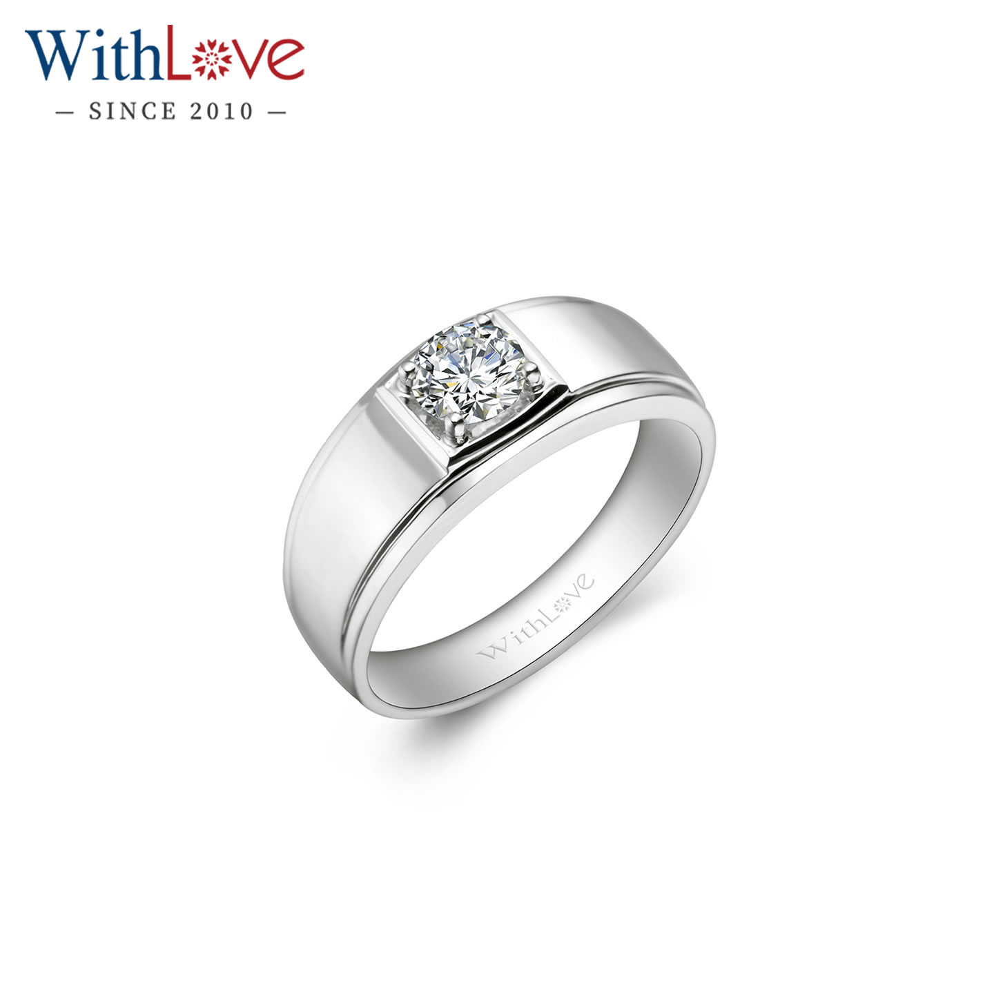 WithLove 18K金50分宽版GIA钻石戒指磨砂男士单钻婚戒真钻定制