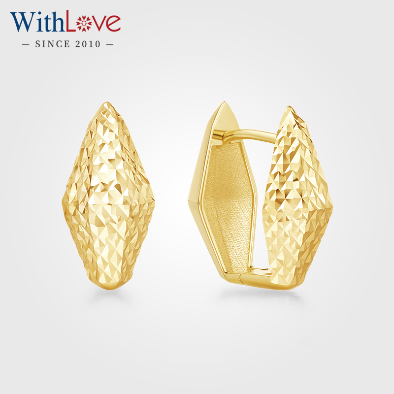 WithLove18K金菱形两戴素金耳环