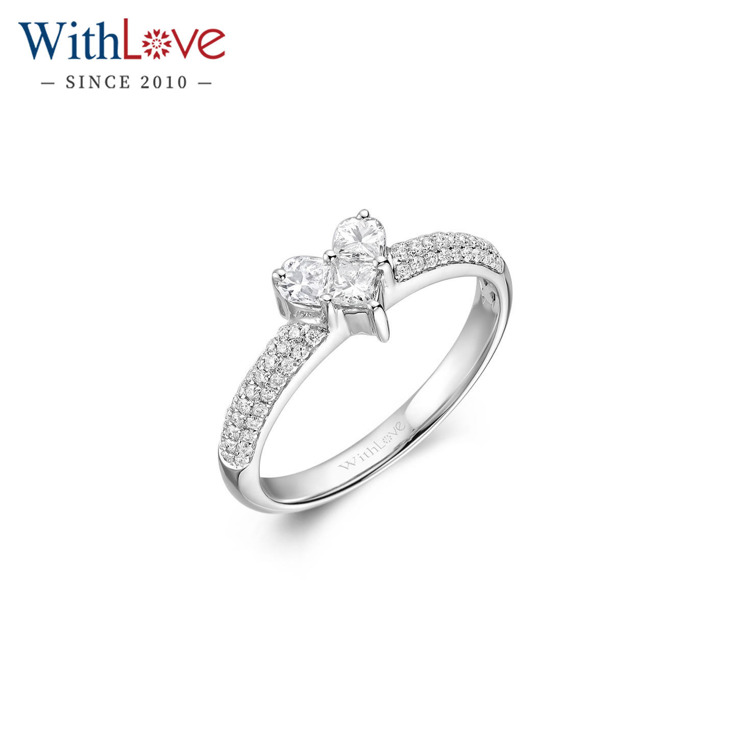 WithLove 白18K金浪漫心形钻戒群镶钻石婚戒求婚真钻正品戒指