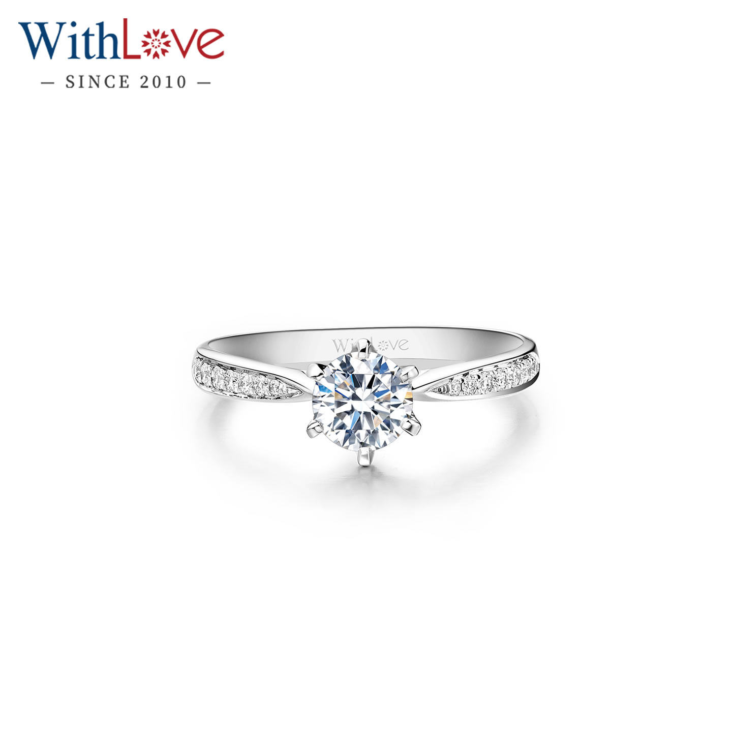WithLove 18K金六爪订婚钻石戒指GIA结婚钻戒50分求婚真钻女定制