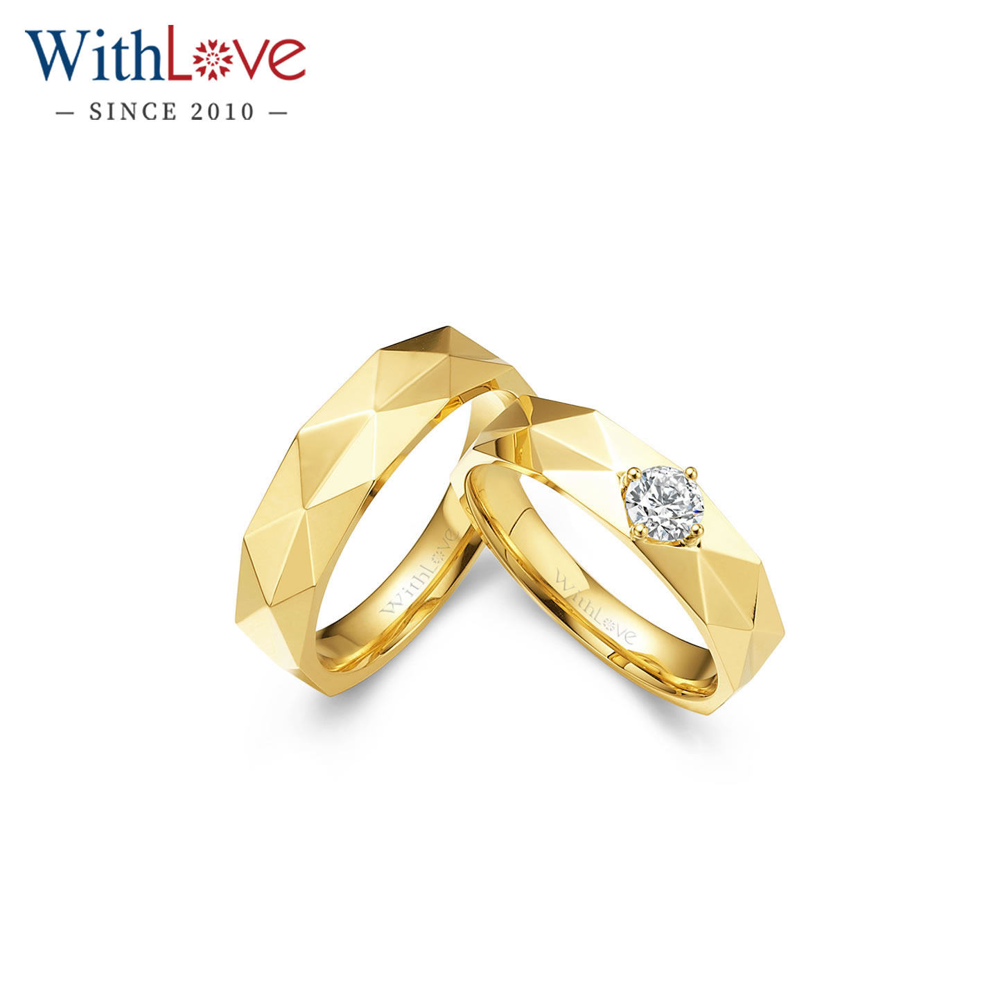 WithLove 黄18K金单钻钻石男女戒指铂金结婚情侣对戒真钻正品定制