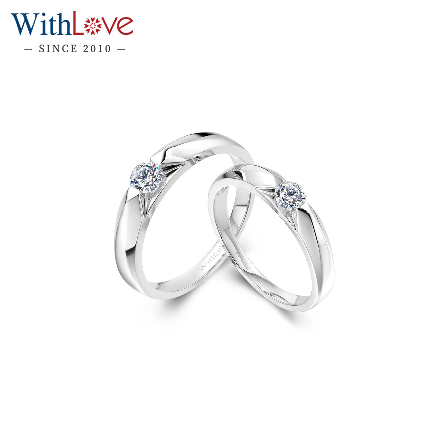WithLove 18K金50分钻石结婚对戒 光面单钻石情侣戒指定制