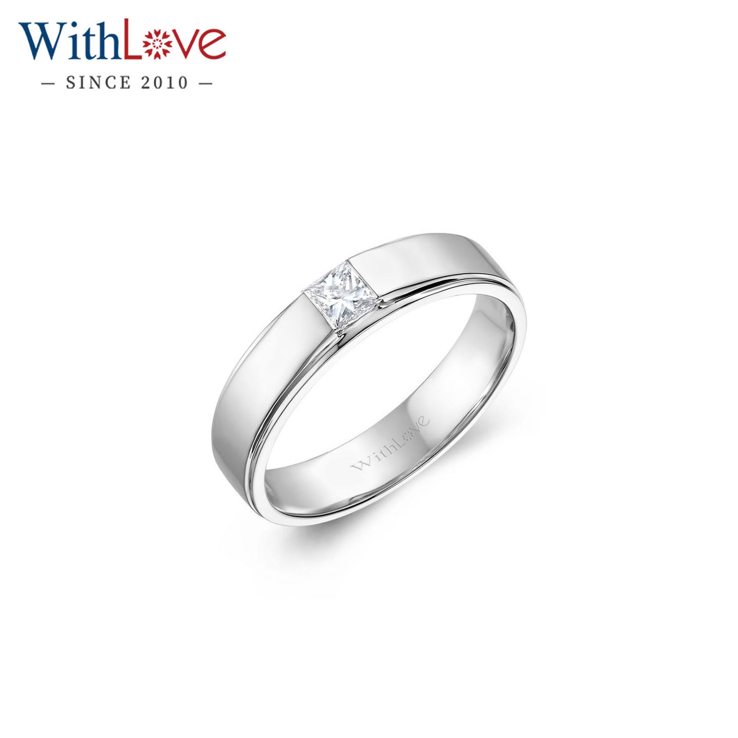 WithLove 白18K金公主方钻石20分方形钻戒 男士时尚结婚戒指定制