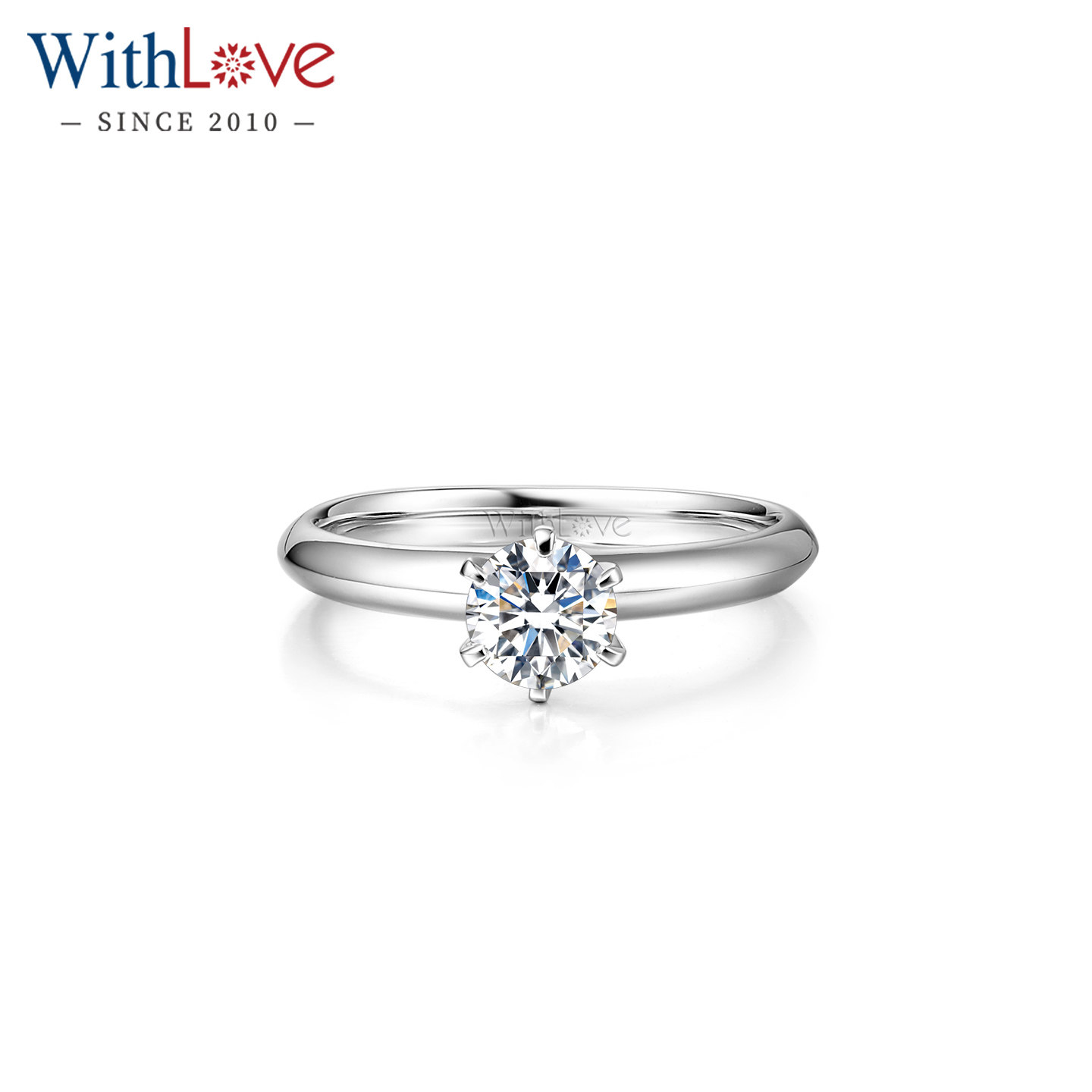 WithLove 白18K金六爪皇冠钻石戒指结婚订婚克拉钻戒GIA证书定制