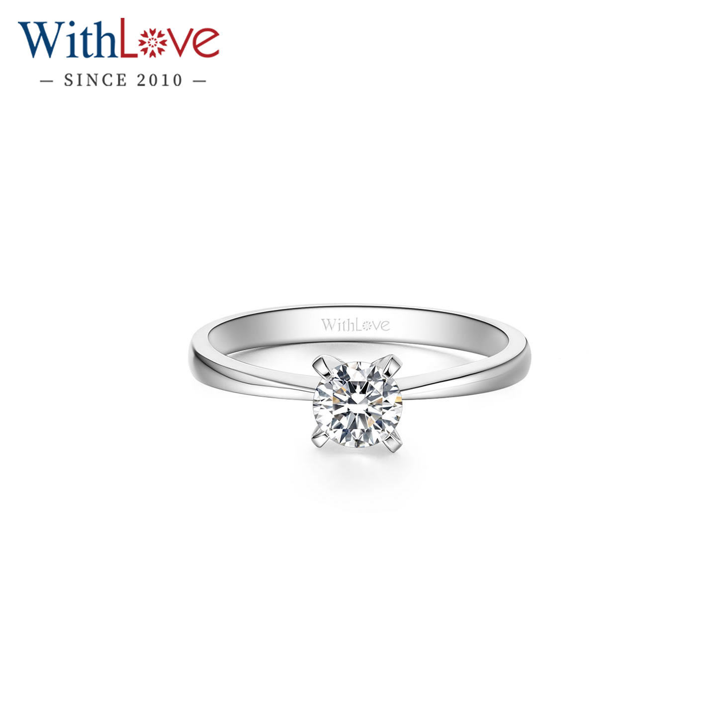 WithLove唯爱品越 白18K金40分结婚钻戒 简约四爪钻石戒指女定制