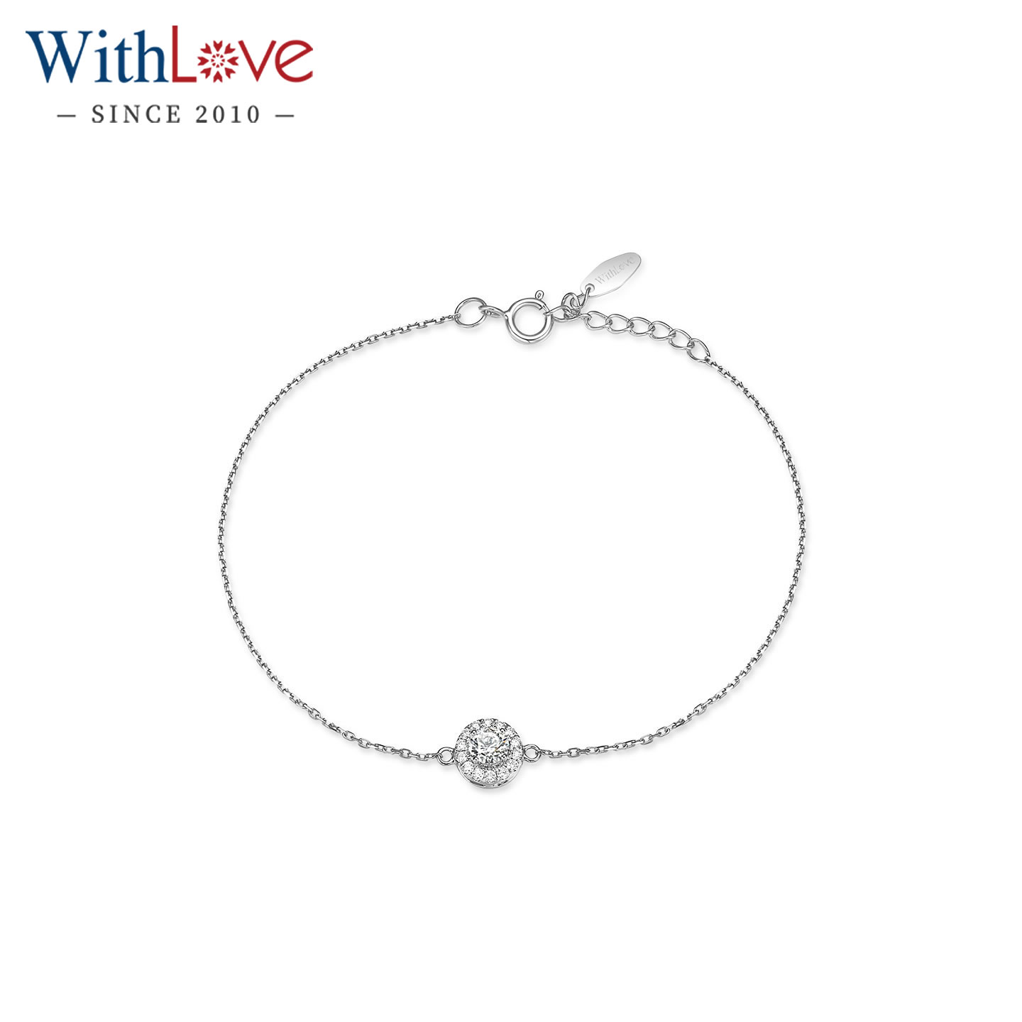 WithLove 白18K金群镶钻石手链女款豪华显大真钻正品附证书送女友