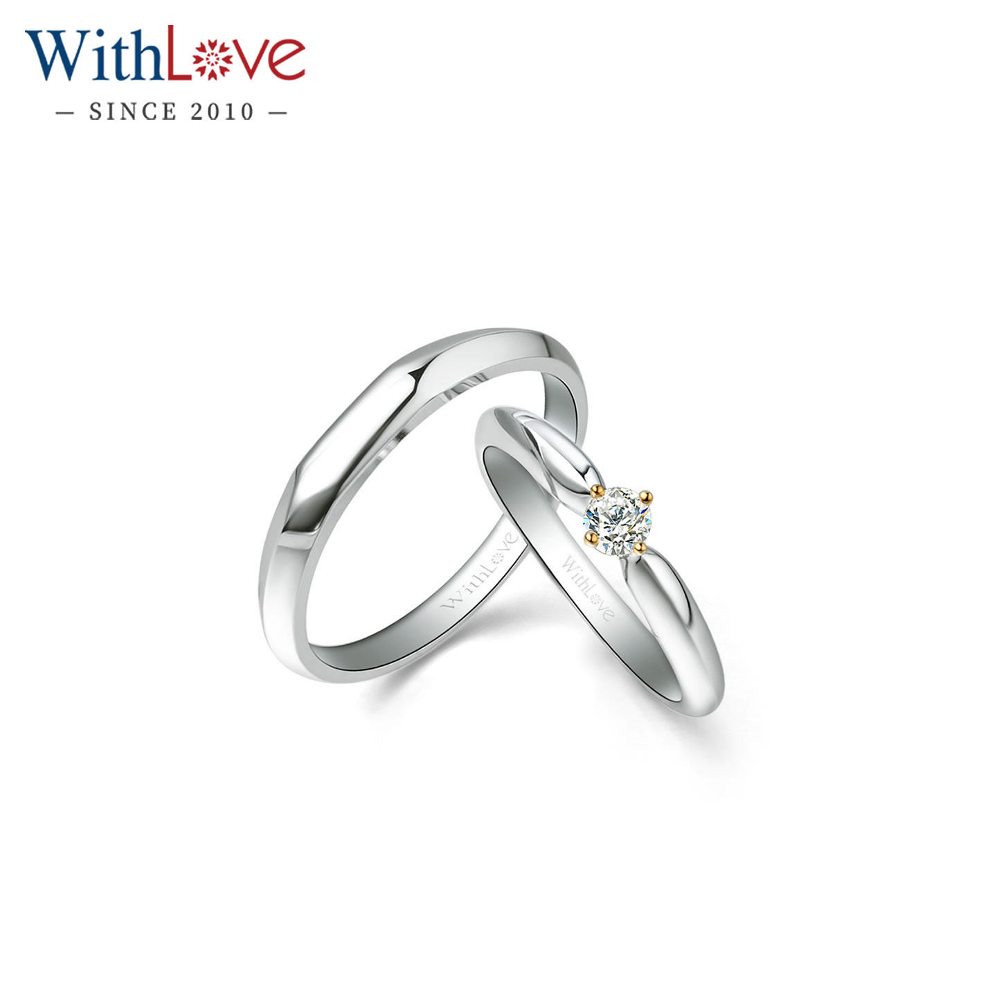 WithLove 18K彩金10分钻石结婚对戒 女款单钻分色情侣戒定制