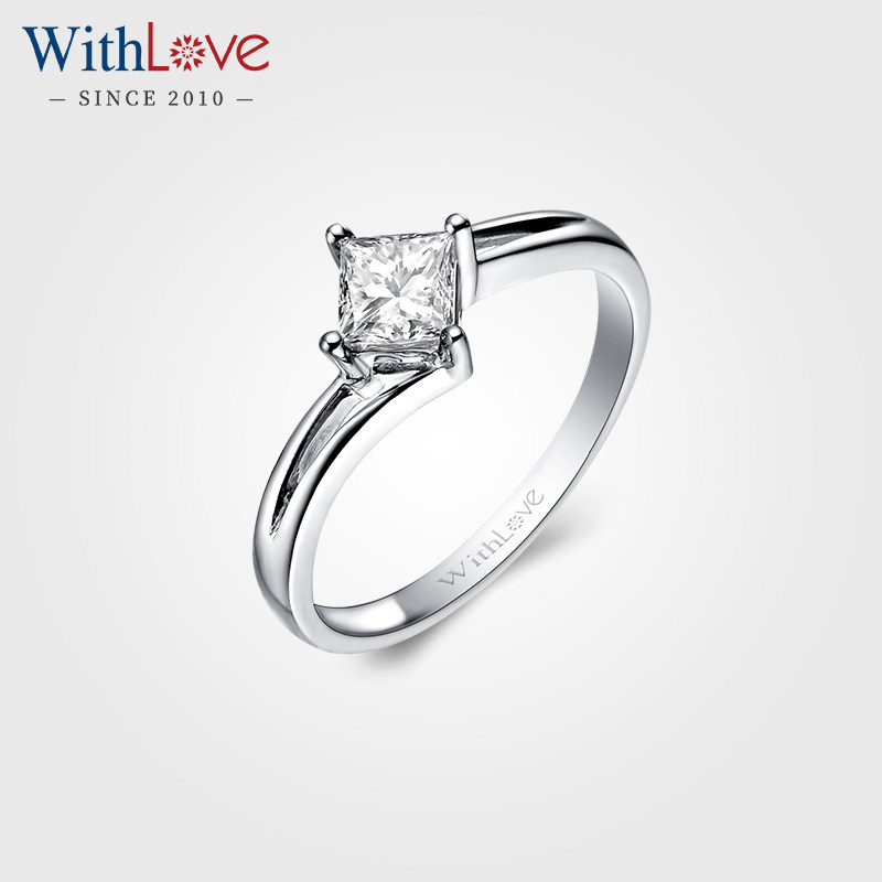 WithLove 18K金50分公主方钻四爪镂空戒臂钻石戒指GIA证书定制