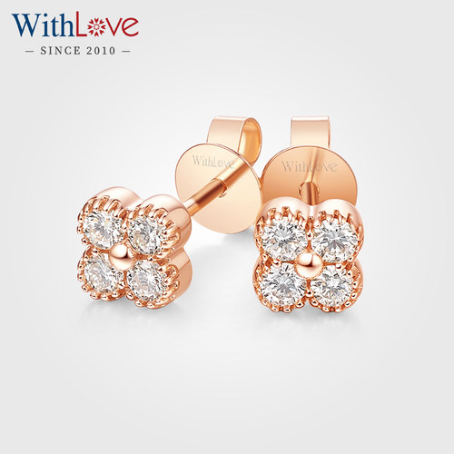 WithLove18K金四叶草钻石耳钉