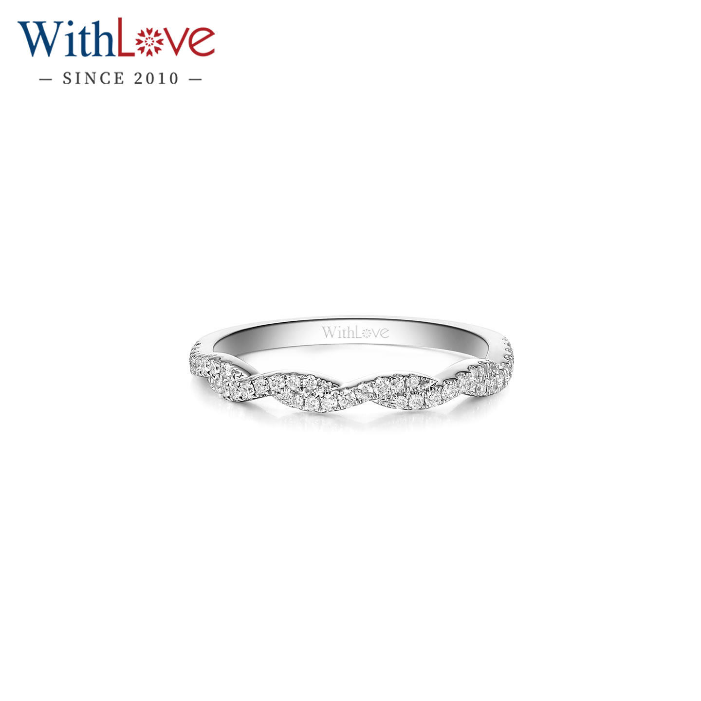 WithLove 白金18K彩金钻石戒指Pt铂金麻花排钻尾戒百搭显钻女定制