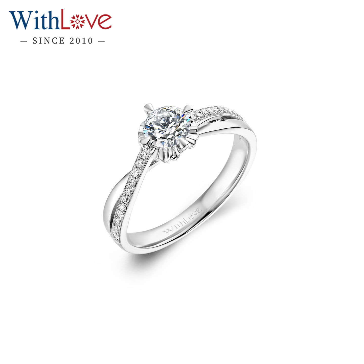 WithLove唯爱品越 白18K金40分豪华群镶结婚钻戒 订婚钻石戒指