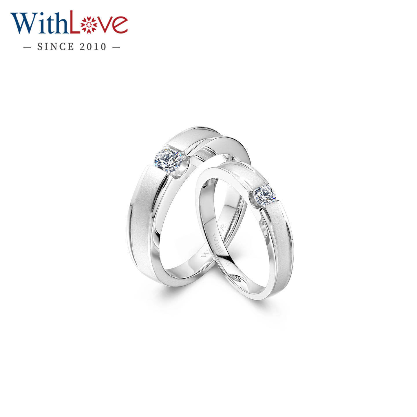 WithLove 18K金30分钻石结婚对戒简约单钻磨砂面情侣戒指定制