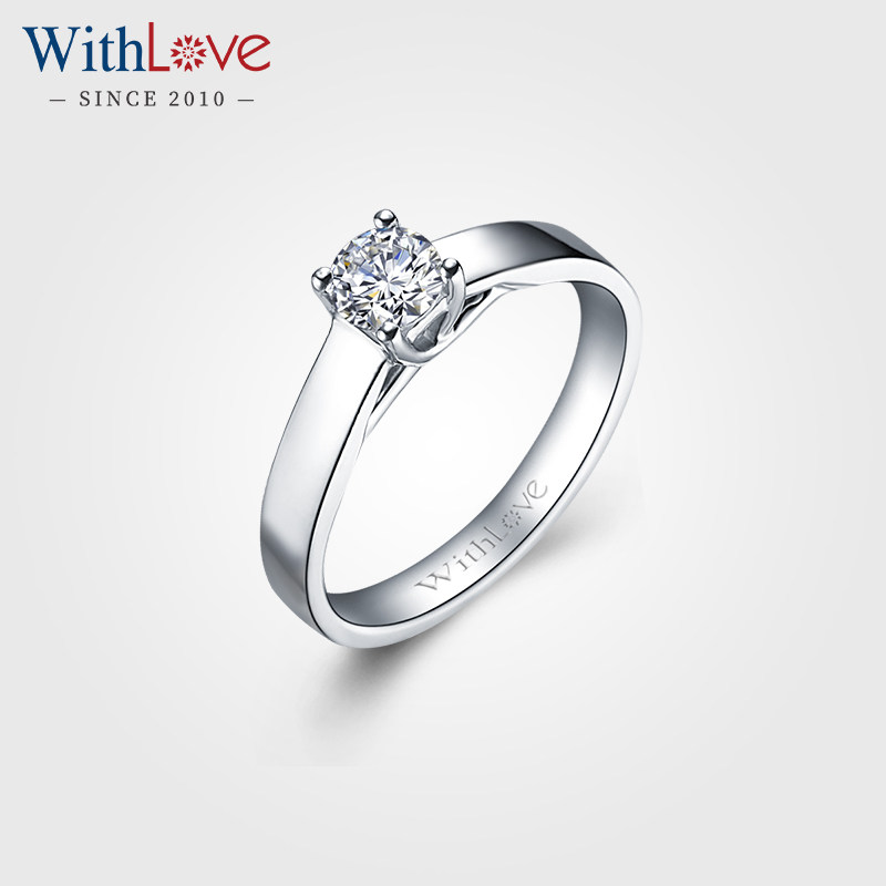 WithLove 白18K金30分四爪钻石戒指欧版结婚钻戒真钻GIA女戒定制