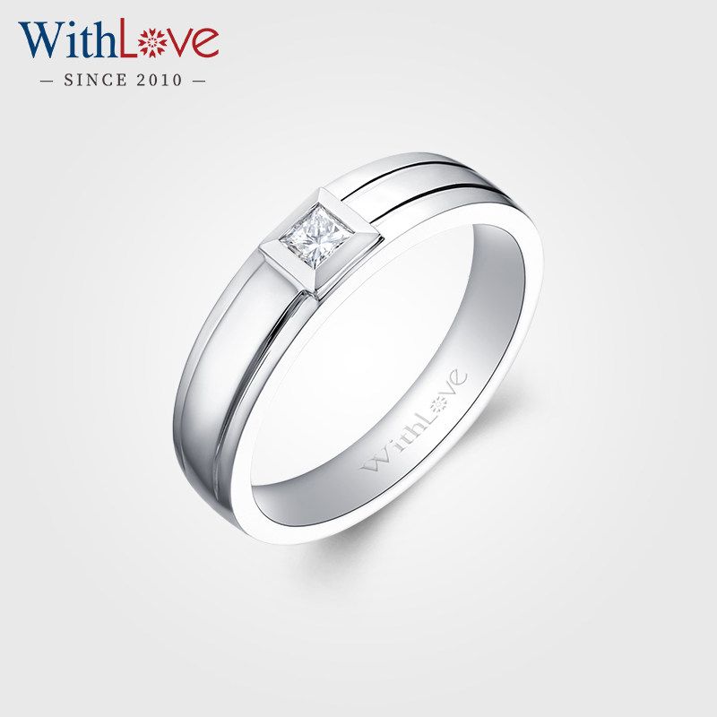 WithLove 18K金15分钻石男戒公主方钻男士婚戒单钻戒指附证书定制